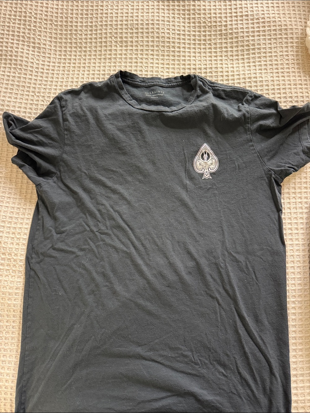 All Saints Men's Black Ace Spade Patch Short Sleeve Tee